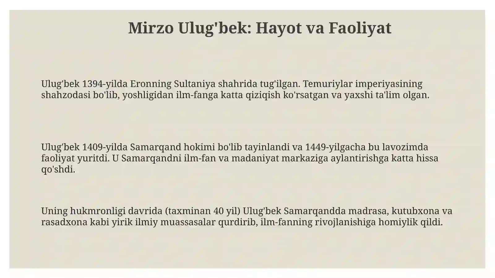 Mirzo Ulug'bek: Hayot va Faoliyat 3