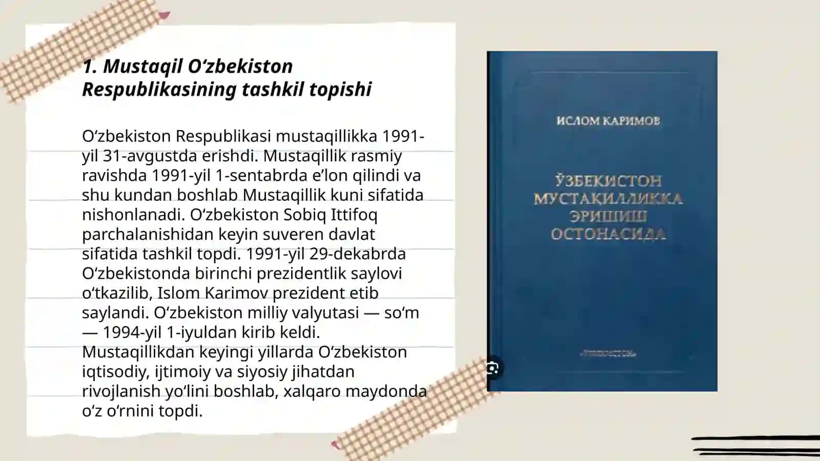 Mustakil Uzbekiston Respublikasi tashkil topishining tarixiy axamiyati 3