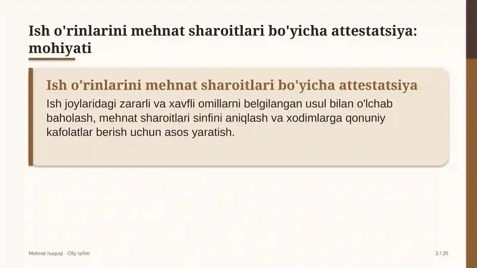 avtomaktablarda ish o'rinlarini mehnat sharoitlari bo'yicha attestatsiyadan o'tkazish 3339 3