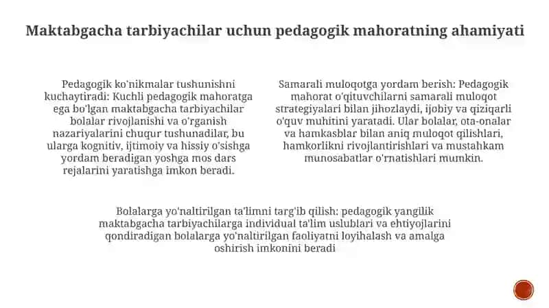 Maktabgacha Yoshdagi Bolalarni OʻQitish Jarayonida Tarbiyachining Pedagogik Mahorati 3