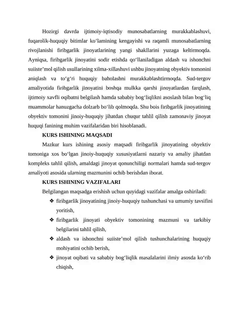 Firibgarlik jinoyatining obyektiv tomonining jinoiy-huquqiy xususiyatlari 3