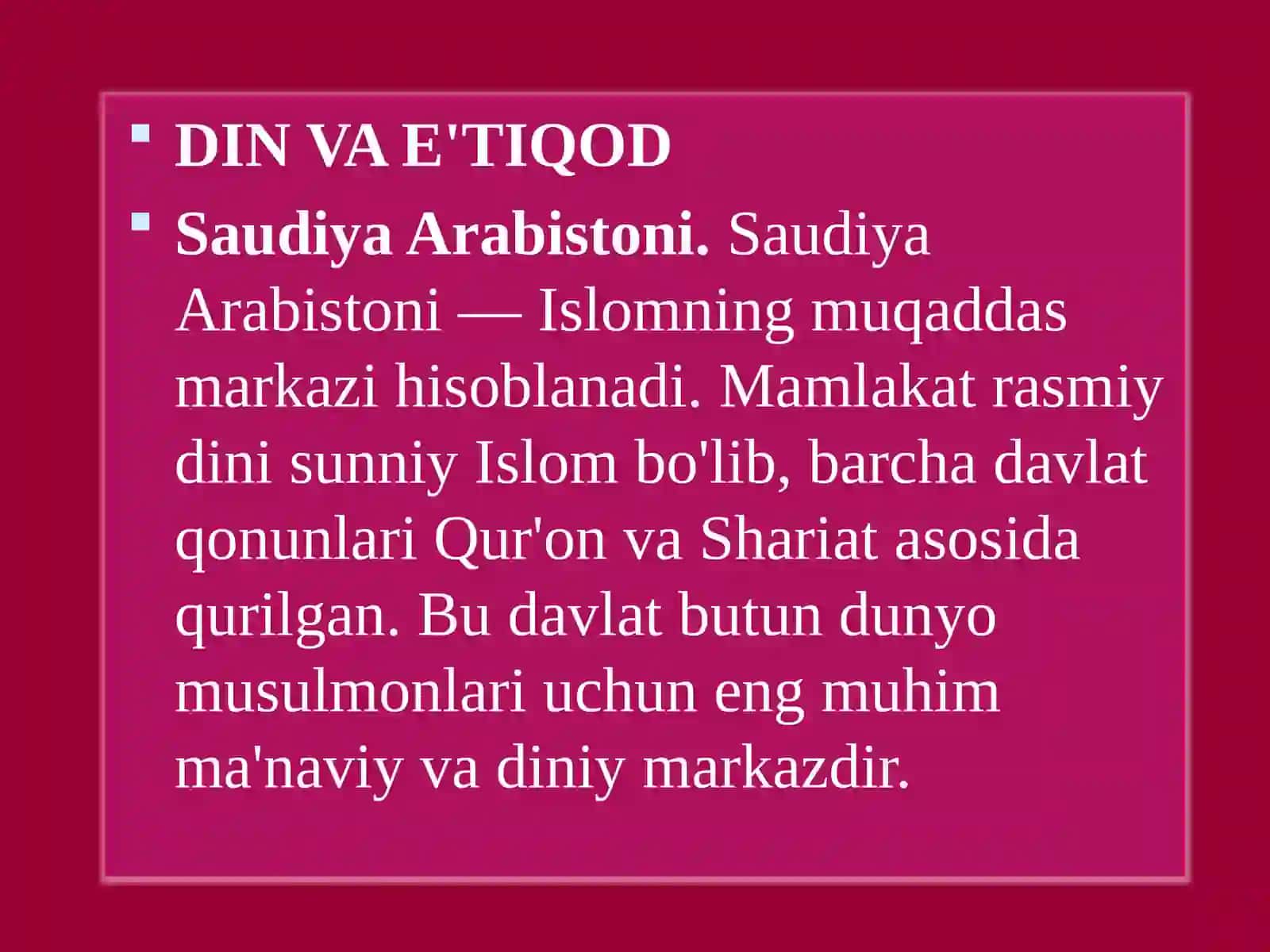 MISR VA SAUDIYA ARABISTONI DINI MADANIYATI URF ODATLARI taqdimot 3
