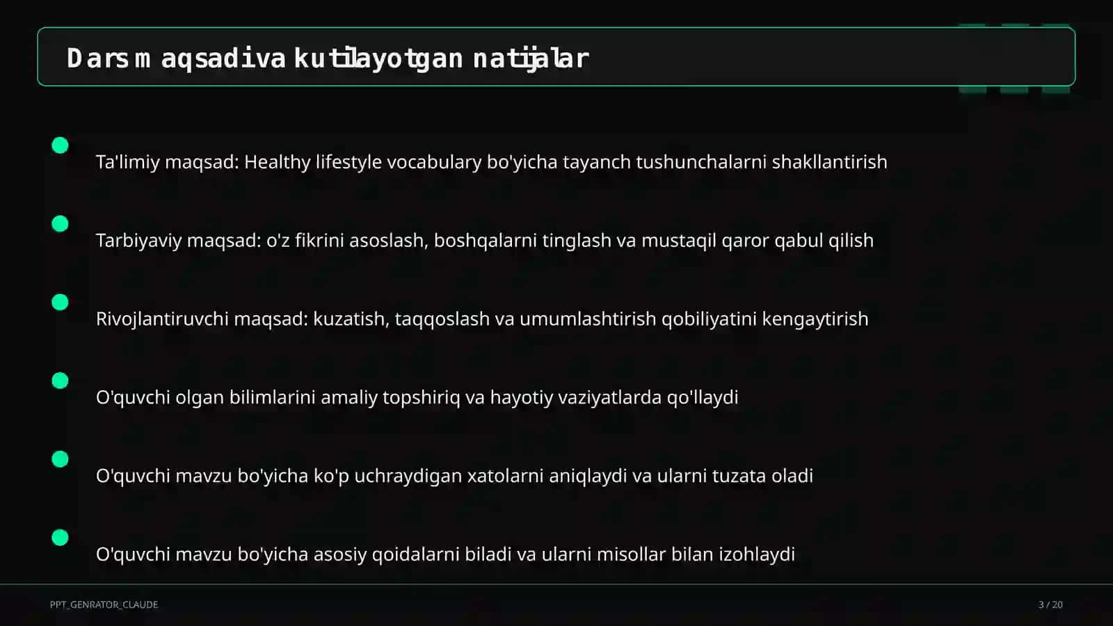 Healthy lifestyle vocabulary (7-sinf) 3