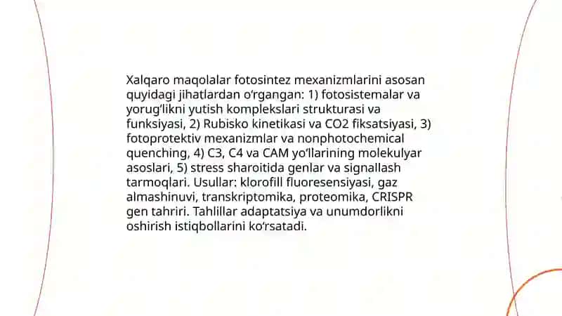 Oʻsimliklar fiziologiyasi yuzasidan chet el ilmiy tadqiqotlar va ular haqida ilmiy maqolalarni tahlil etish 3