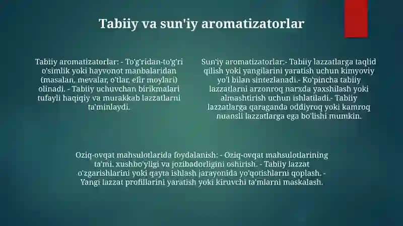 Sun'iy xushbo'y moddalar 3