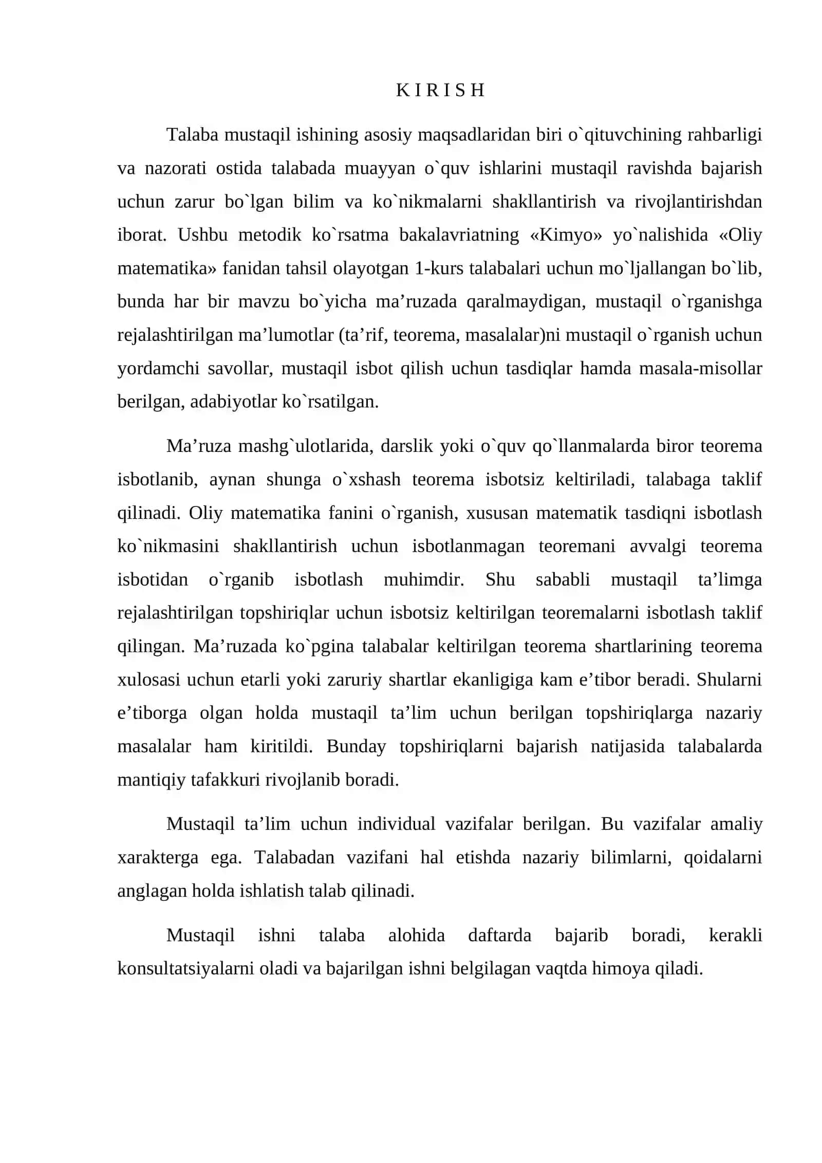 OLIY MATEMATIKA FANIDAN MUSTAQIL TAYYORGARLIK UCHUN TOPSHIRIQ VA NAZARIY SAVOLLAR 3