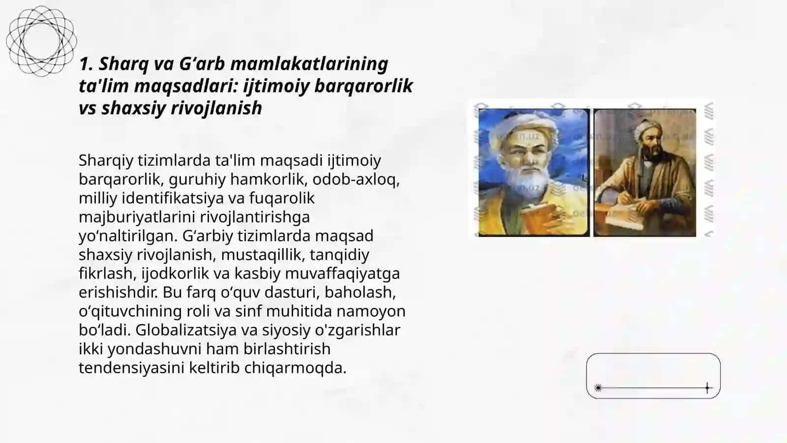 Sharq va Gʻarb mamlakatlarining ta’lim va tarbiya haqidagi qarashlari by Sattarova Dildora 3