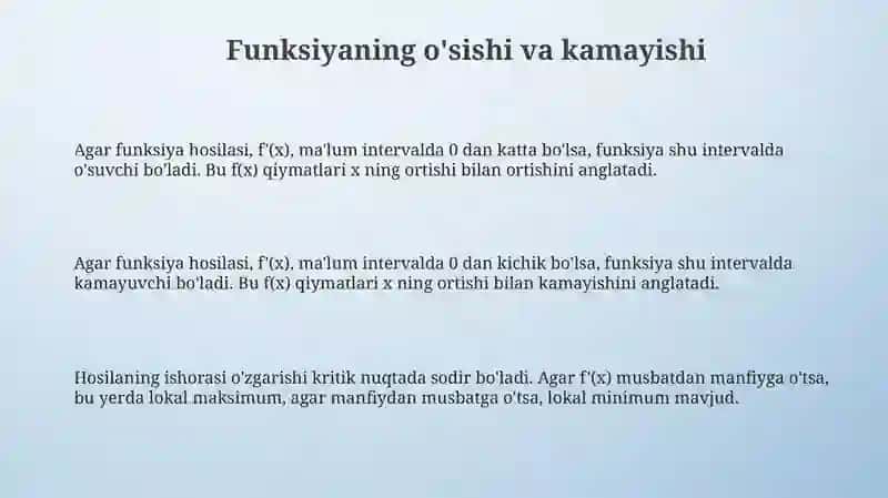 Funksiyalarni hosila yordamida tahlil qilish 3