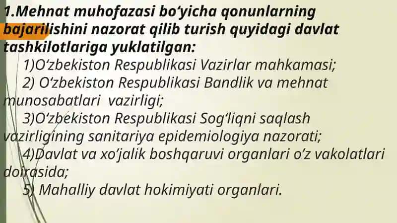 O‘zbekiston Respublikasida mehnat muhofazasini nazorat qiluvchi tashkilotlar. 3