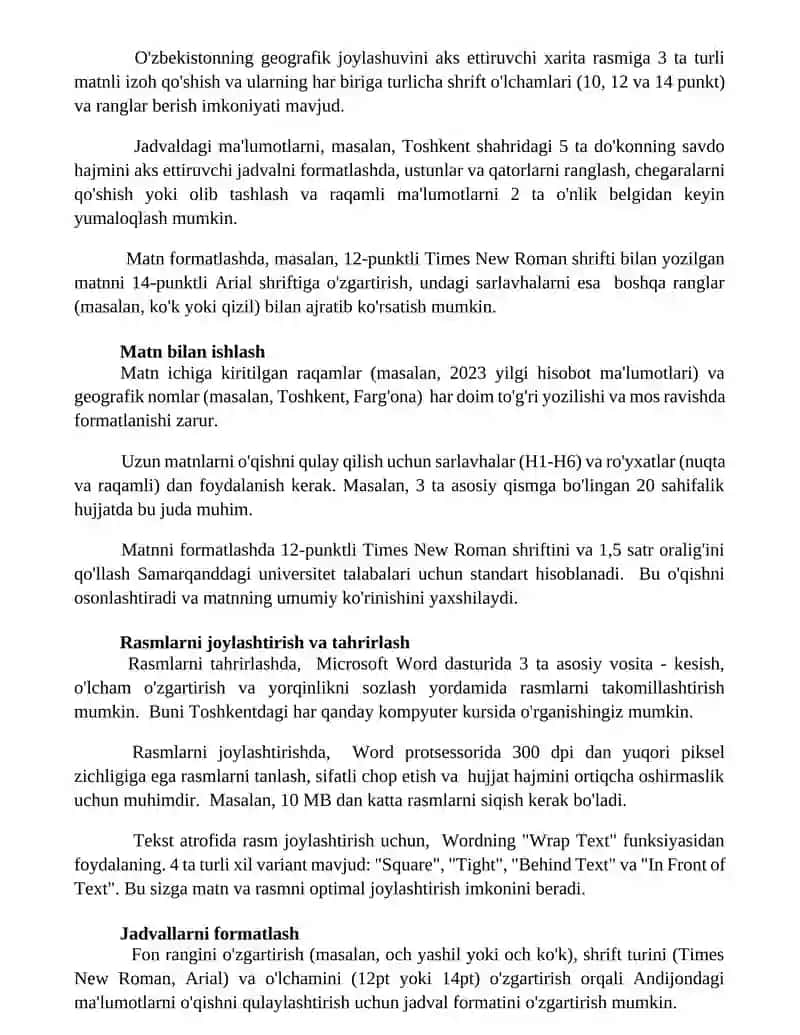 Matn tahrirlagichida jadval, rasm, formula, matnlar strukturasi bilan ishlash 3