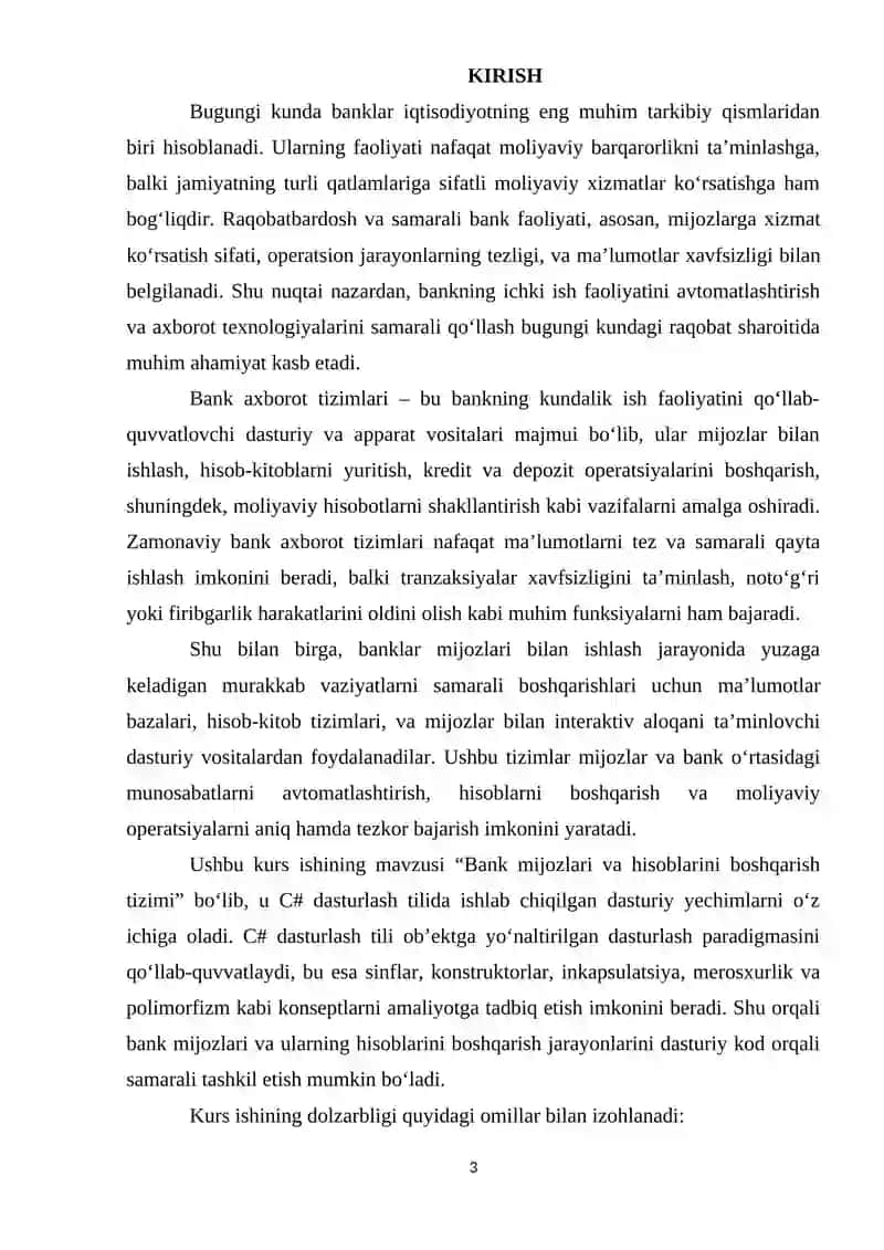Bank mijozlari va hisoblarini boshqarish dasturi mavzusida 3