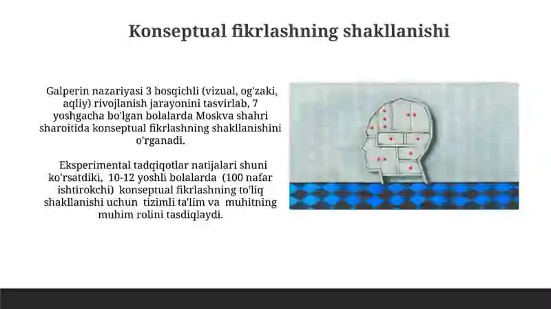 Galperin bo’yicha aqliy faoliyat va tushunchalarning bosqichma bosqich rivojlanish nazariyasi 3