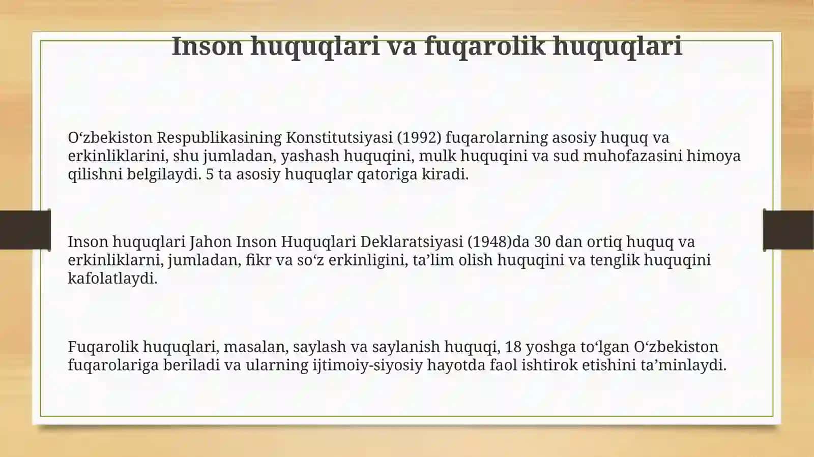 Inson huquqlari va fuqarolik huquqlari, erkinlik, majburiyat tushunchalari 3