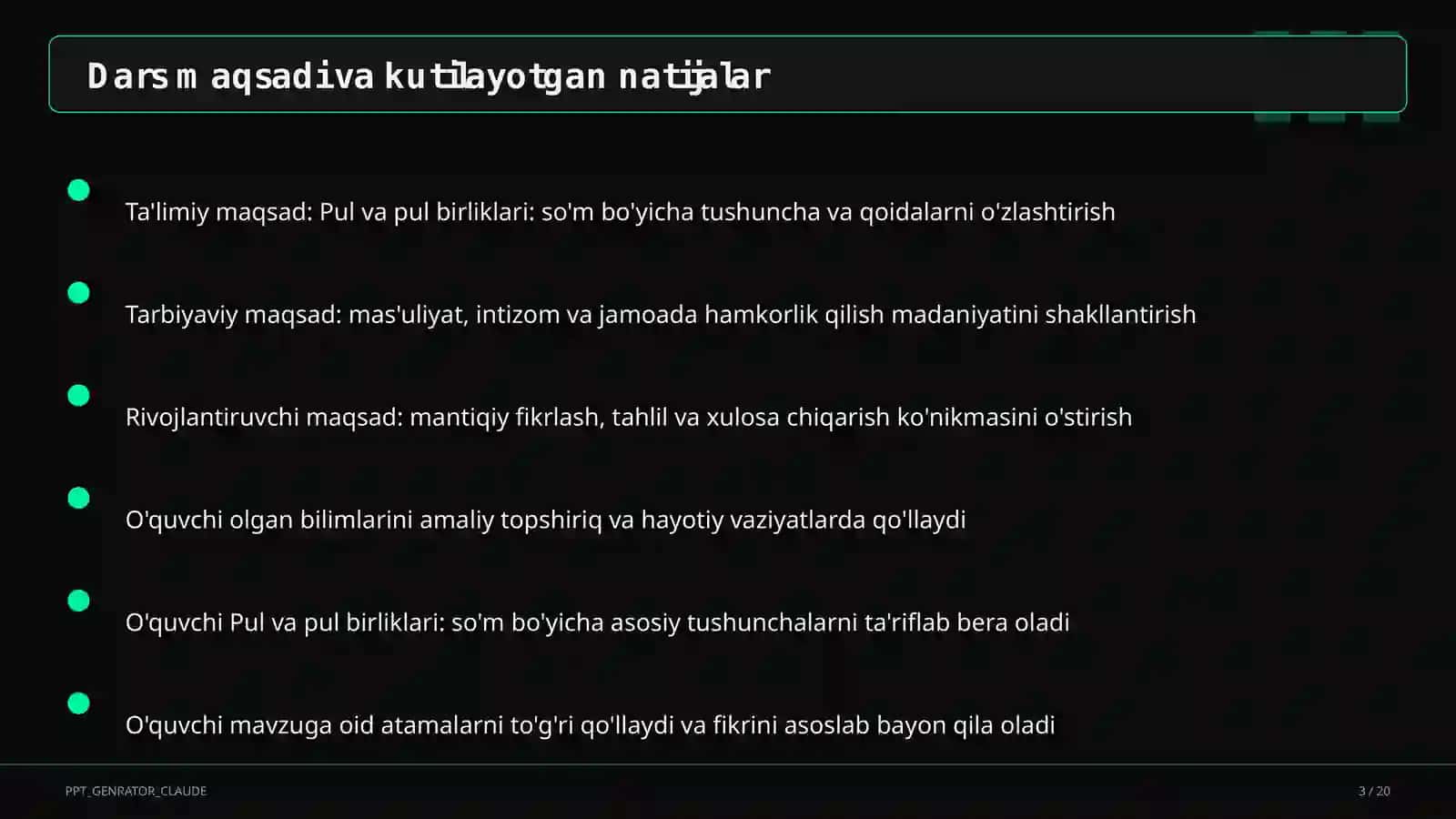 Pul va pul birliklari: so'm (2-sinf) 3