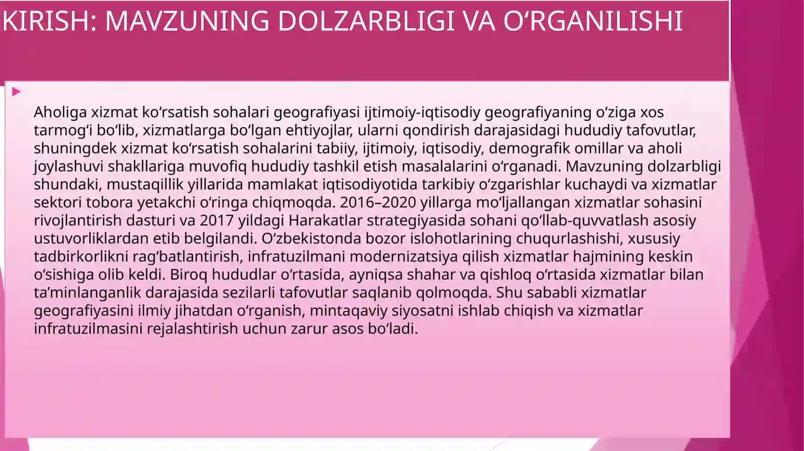 O‘ZBEKISTONDA AHOLIGA XIZMAT KO‘RSATISH SOHALARI GEOGRAFIYASI 3