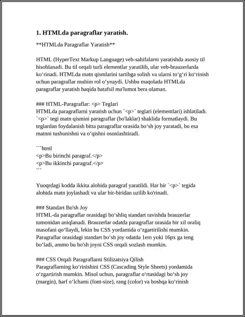 HTMLda Paragraflar Yaratish 3