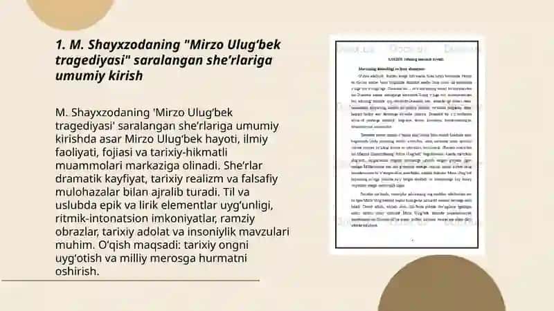 M. Shayxzodaning Mirzo Ulugʻbek tragediyasi saralangan sherlarini oʻqish 3