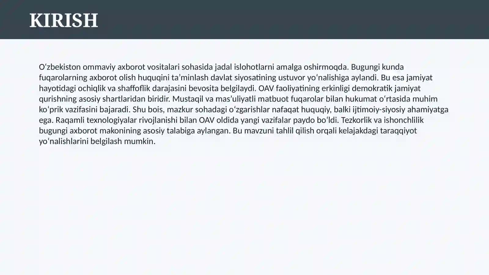 O’ZBEKISTON RESPUBLIKASIDA OMMAVIY AXBOROT VOSITALARI FAOLIYATI 3