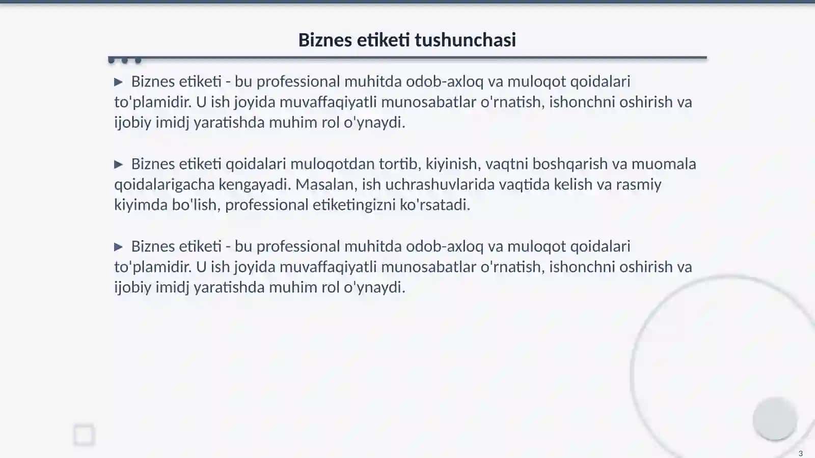 Biznes etiketi tarixi va tamoyillari 3