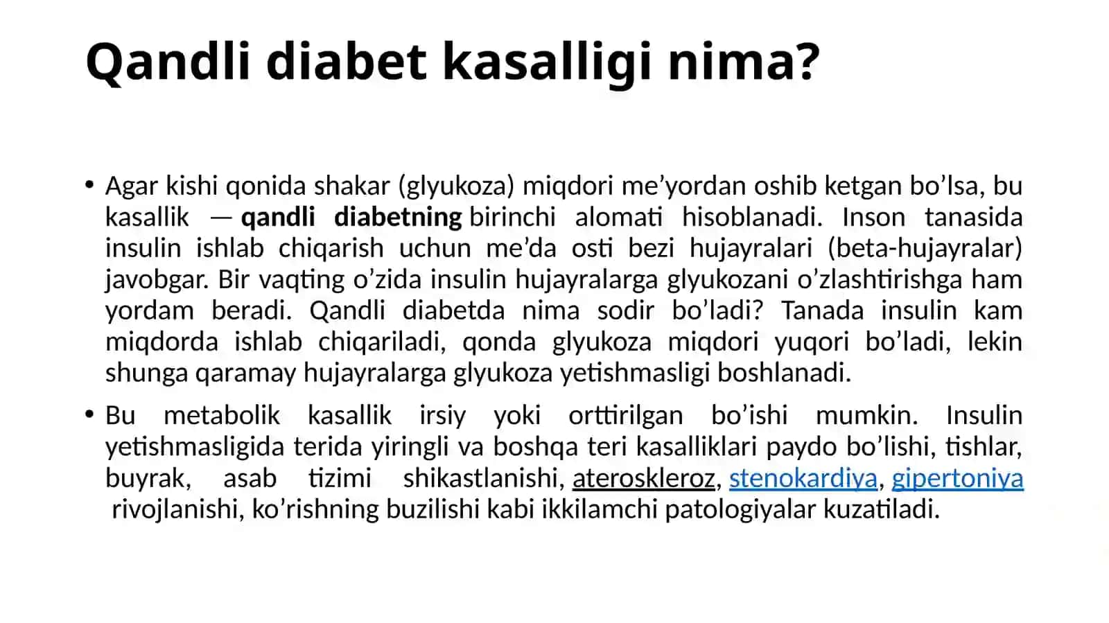 Qandli diabet — belgilari, kelib chiqish sababi, tashxis va davolash 3