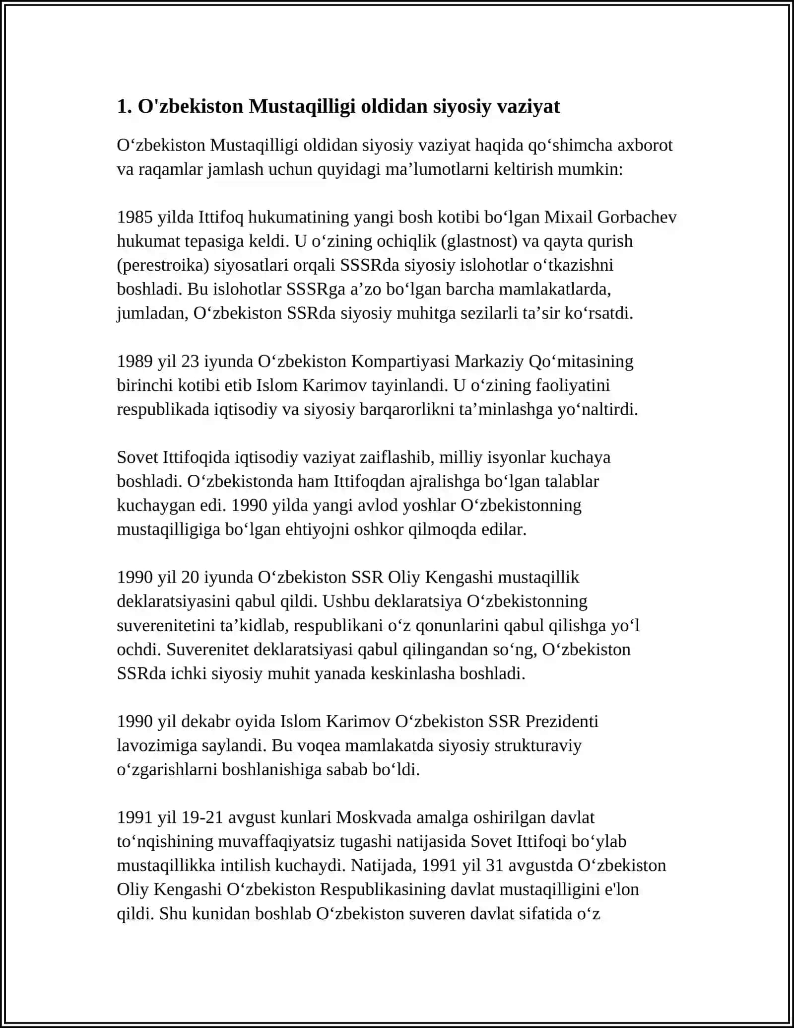 O'zbekiston Mustaqilligi oldidan siyosiy vaziyat 3