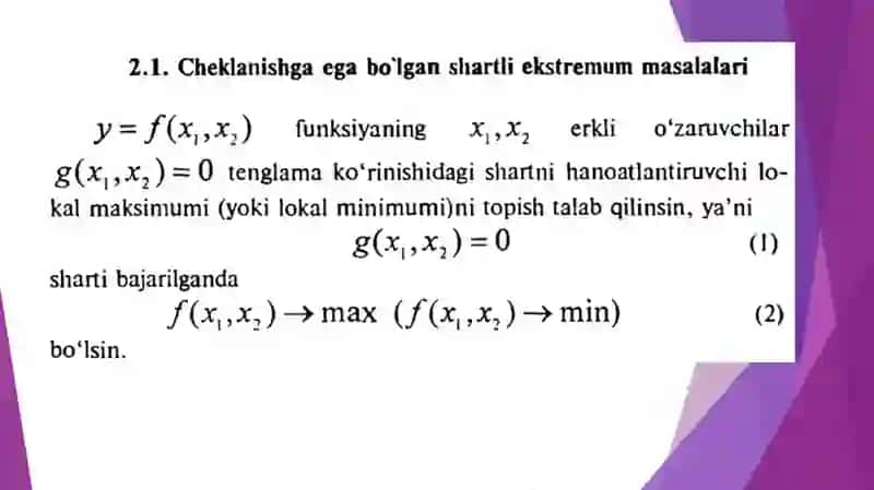 Chiziqli dasturlash masalalarining matematik modellari, iqtisodiy tahlili. Maqsad funksiyasi.Egizak masala.i 3