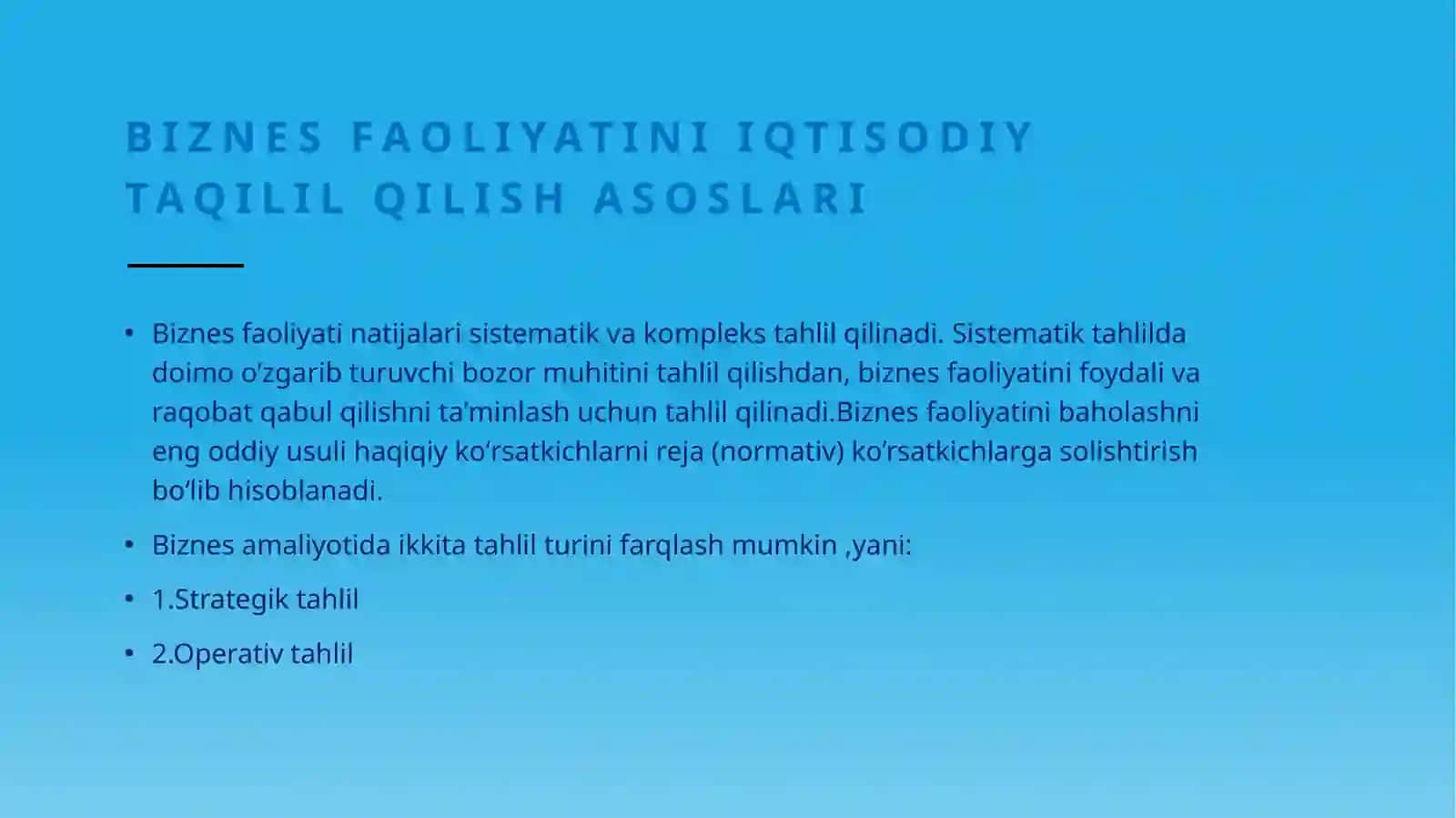 Biznes faoliyatini tahlil etish va rejalashtirish 3