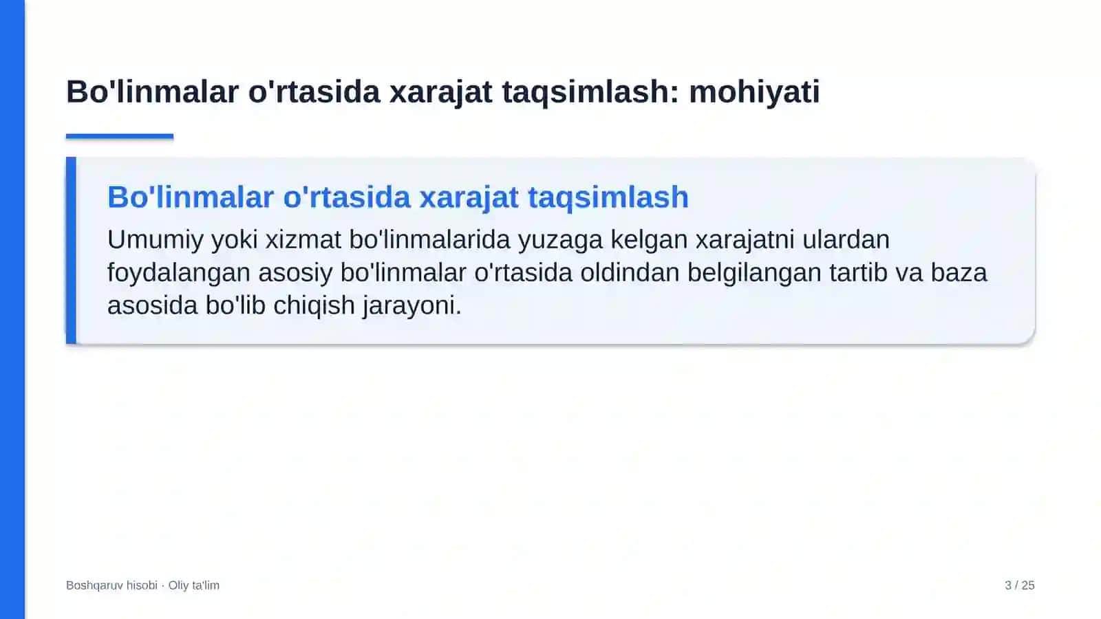 Avtomobil transportida bo'linmalar o'rtasida xarajatlarni taqsimlash 3