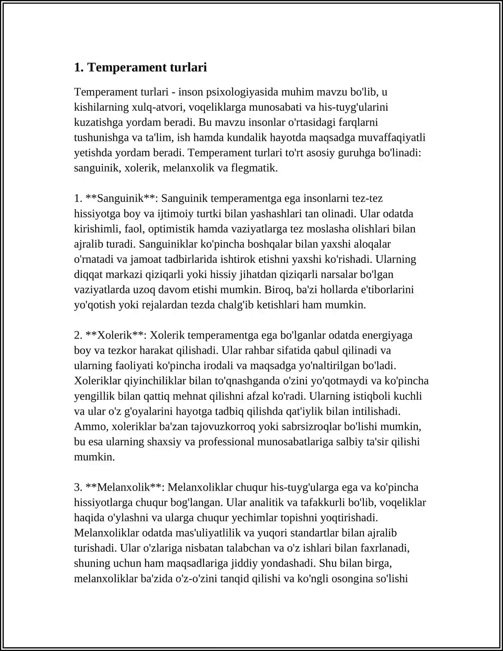 MUSTAQIL ISH Mavzu: TEMPERAMENT HAQIDA 3