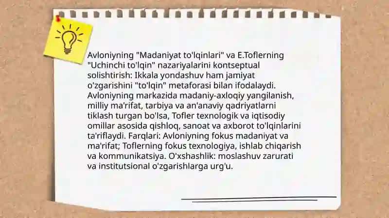 Avloniyning Madaniyat to'lqinlari maqolasi va E.Toflerning uchinchi to'lqin asarini tahlil etish 3