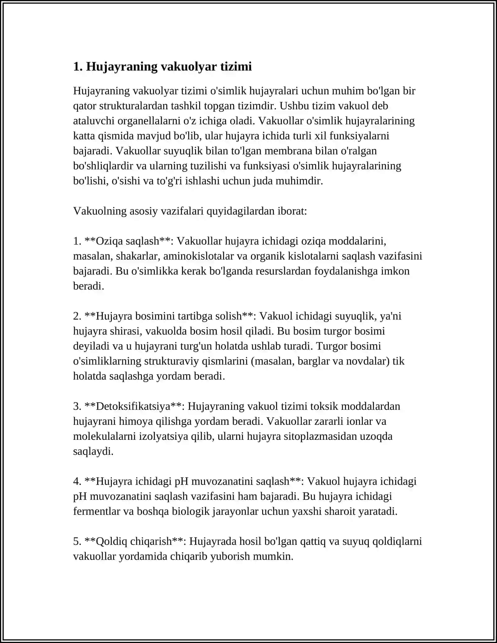 HUJAYRANING VAKUOLYAR TIZIMI-GOLJI APPARATI VA LIZASOMALAR. PEROLSISOMA, SFEROSOMA VA O'SIMLIK HUJAYRASI VAKUOLASINING TUZILISHI 3