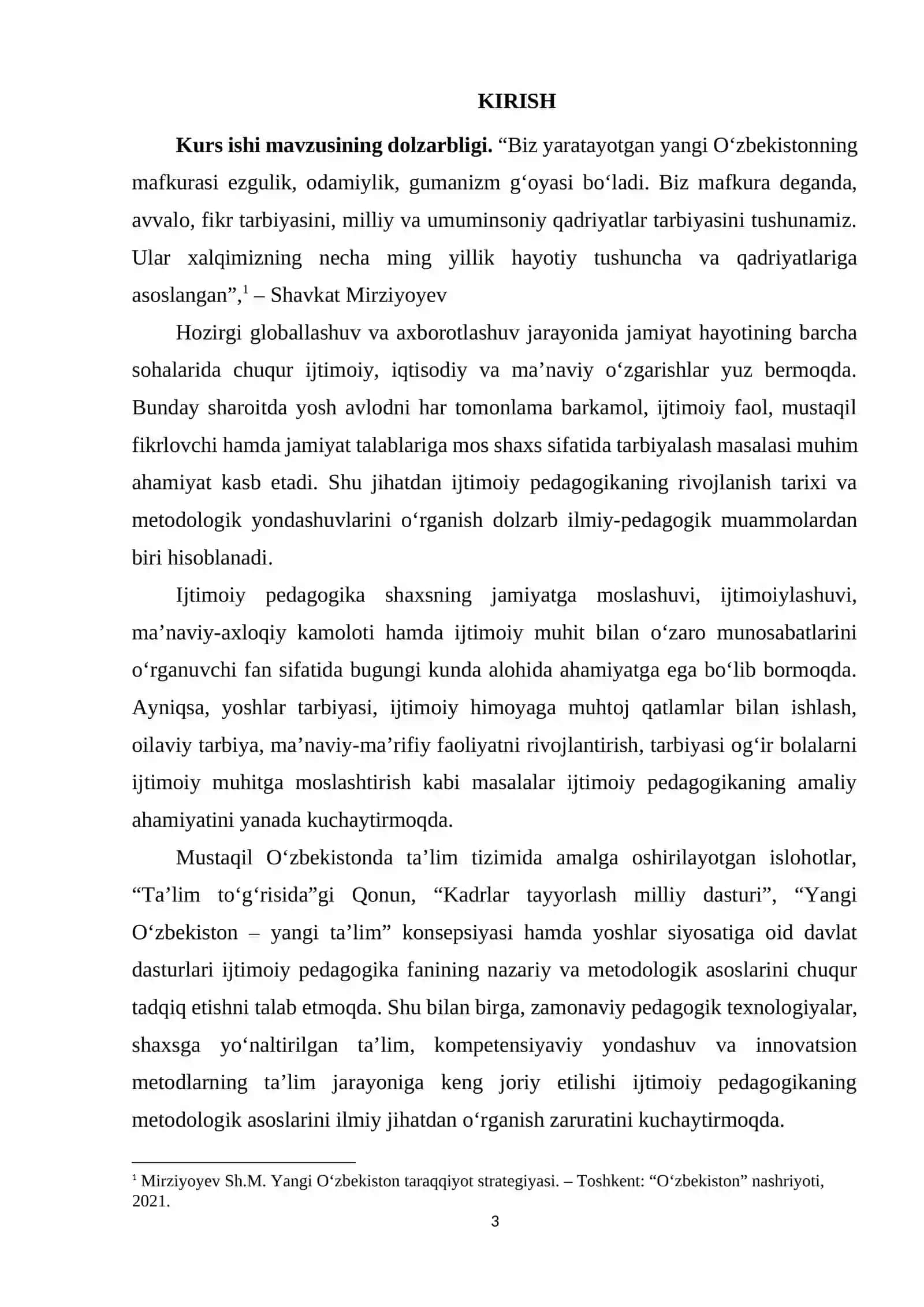 KURS ISHI: “Ijtimoiy pedagogikaning rivojlanish tarixi hamda metodologik yondashuvlar” 3
