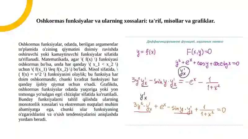 Oshkormas. va parametriks funksiyalarni differensiallash. 3