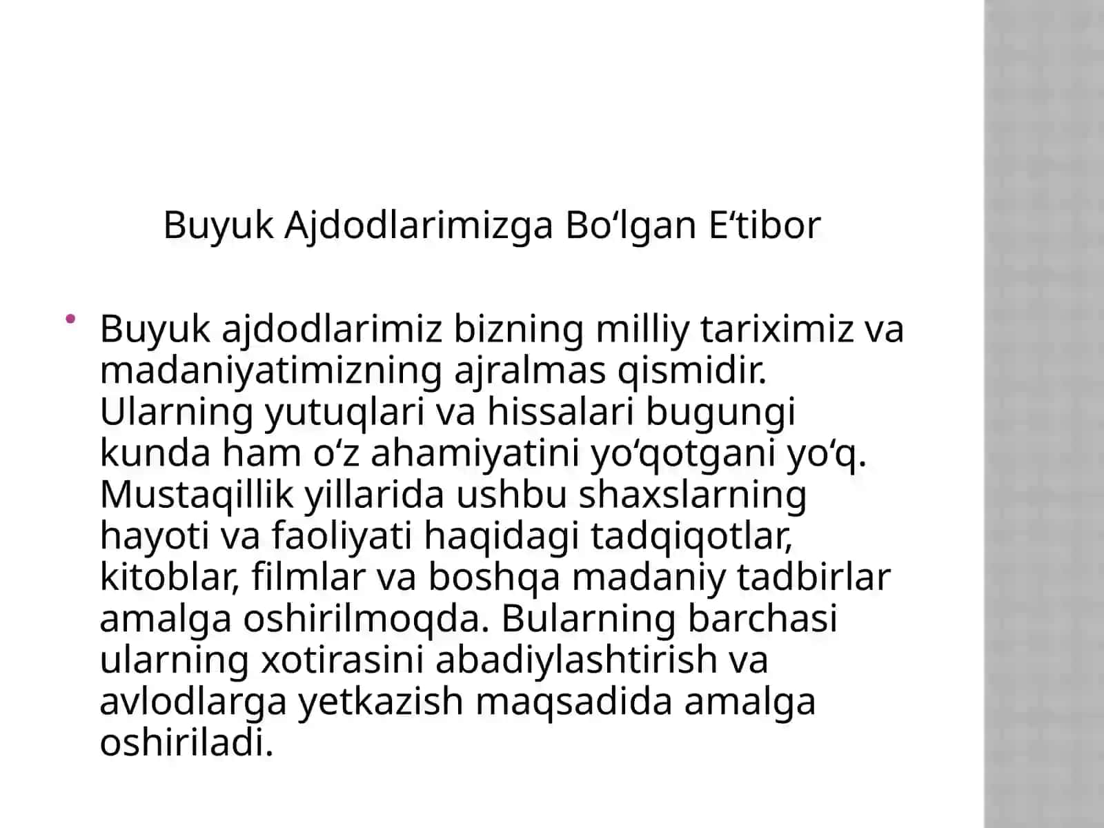 mustaqillik yillarida buyuk ajdodlar va tarixiy shaxslarga bo`lgan e`tirof 3