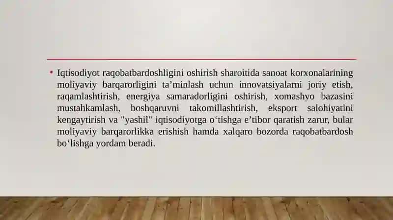 Iqtisodiyotning raqobatbardoshligini oshirish sharoitida sanoat korxonalarining moliyaviy barqarorligini taʼminlash yoʻnalishlari. 3