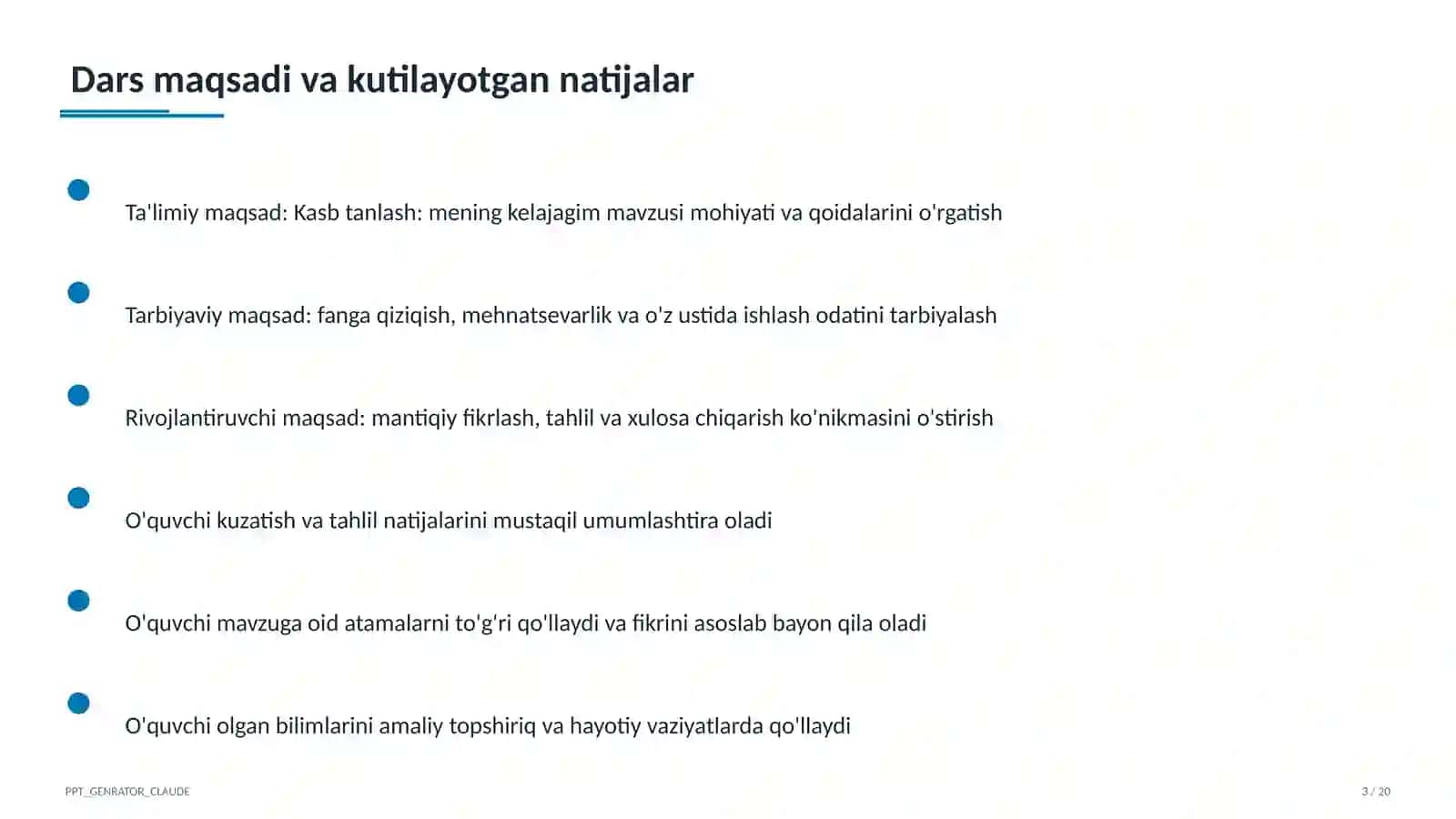 Sinf soati va tarbiyaviy tadbirlar (1–11) — o'qituvchilar uchun 3