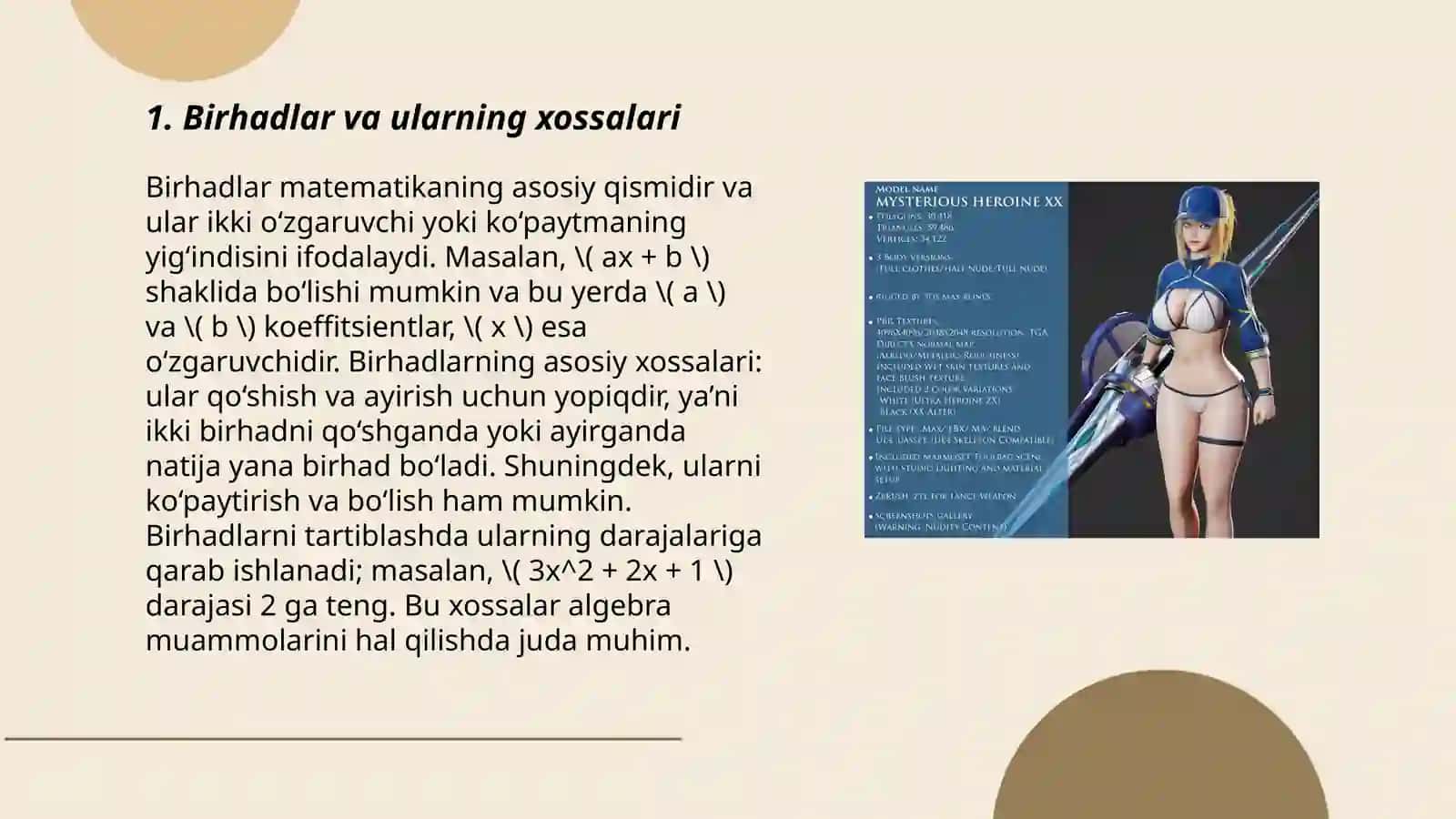 Birhad va ko'phadlar. Birhad va ko'phadlar ustida arifmetik amallar 3
