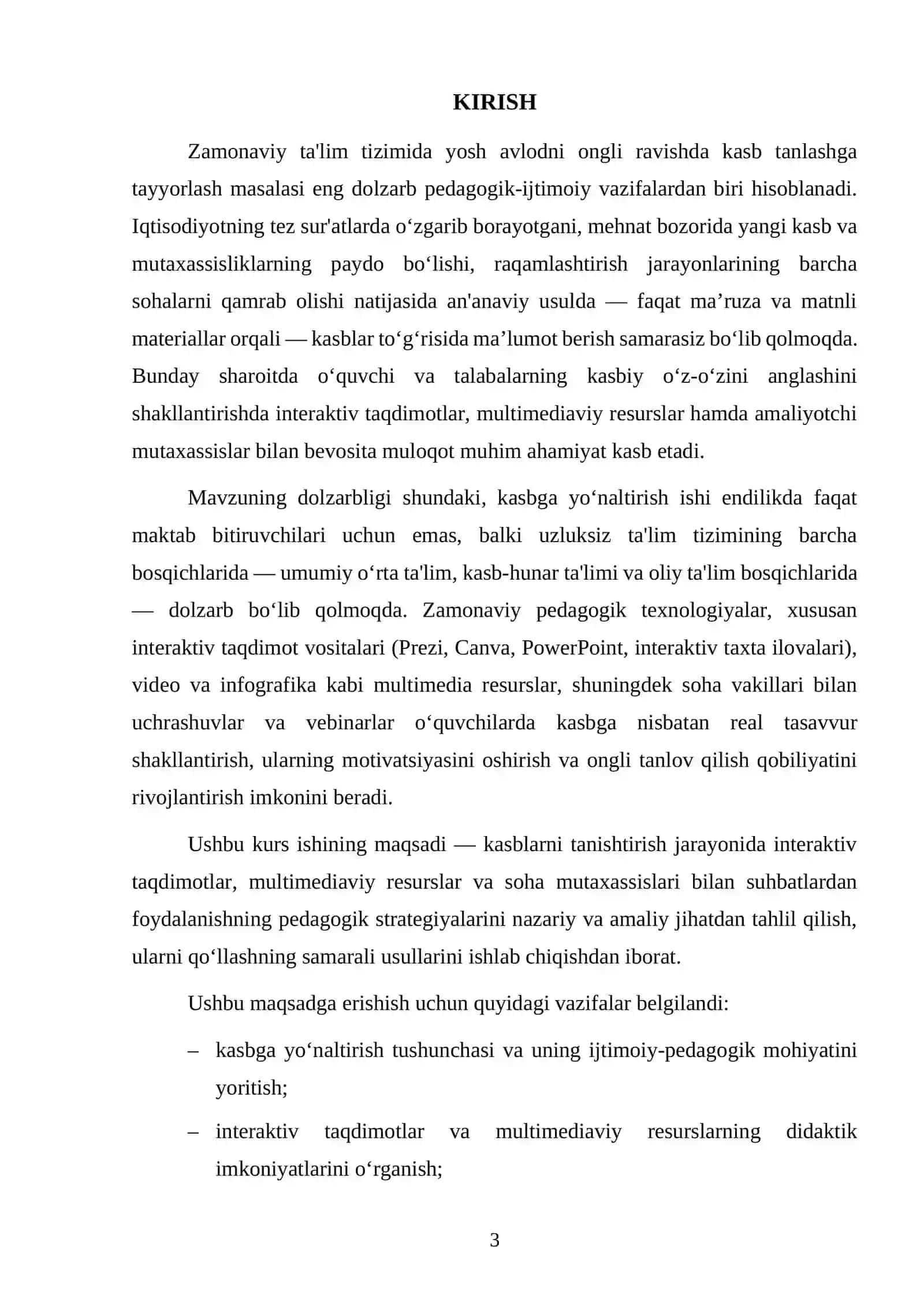 Kasblarni tanishtirishda interaktiv taqdimotlar, multimediaviy resurslar va soha mutaxassislari 3