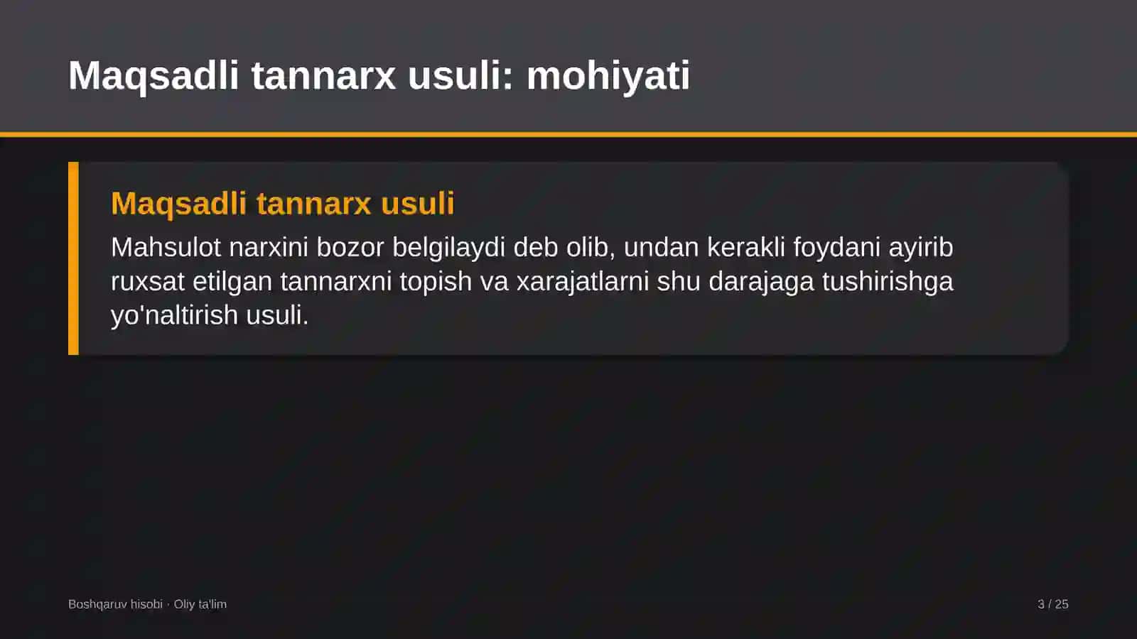telekommunikatsiya kompaniyalarida maqsadli tannarx usulini qo'llash 3622 3