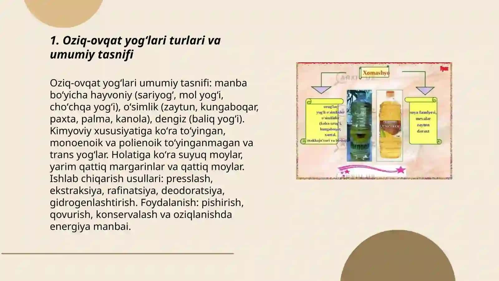 Oziq-ovqat yogʻlari turlari va umumiy tasnifi 3