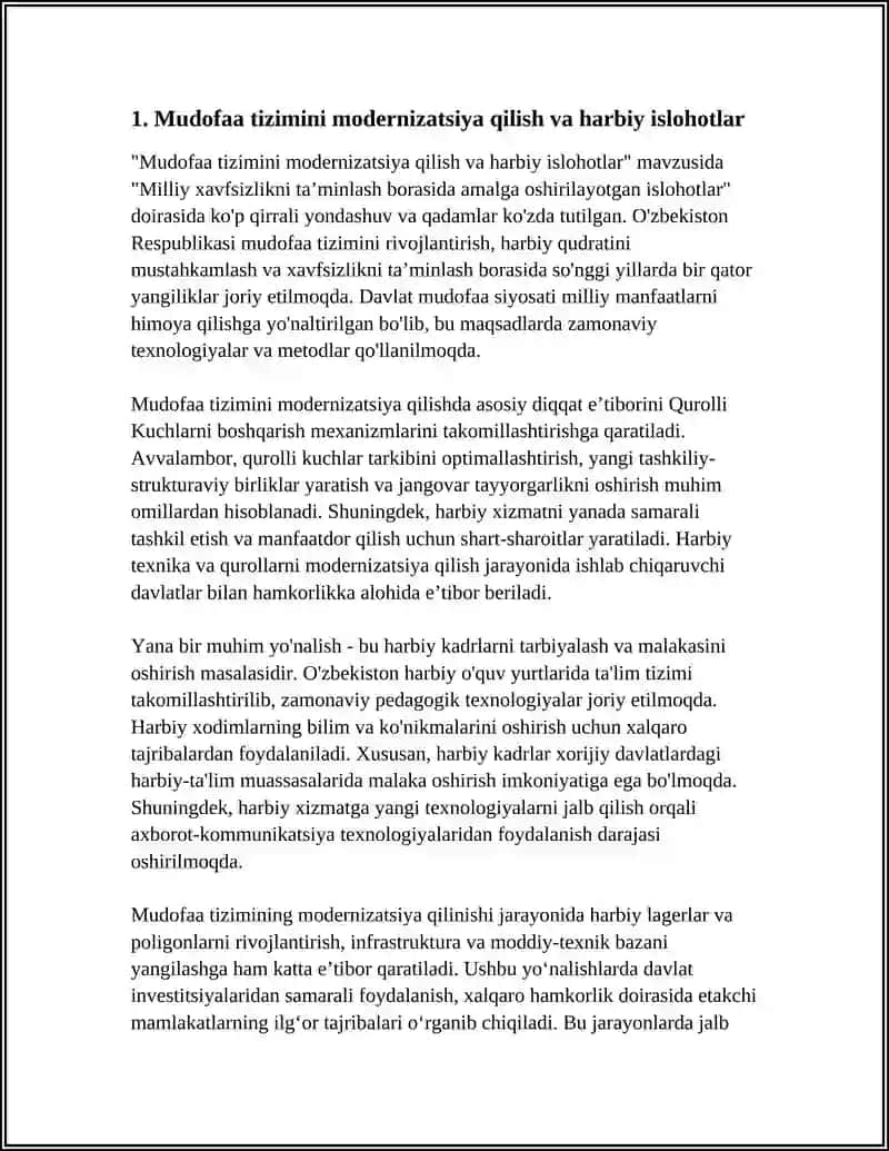 Mudofaa tizimini modernizatsiya qilish va harbiy islohotlar 3