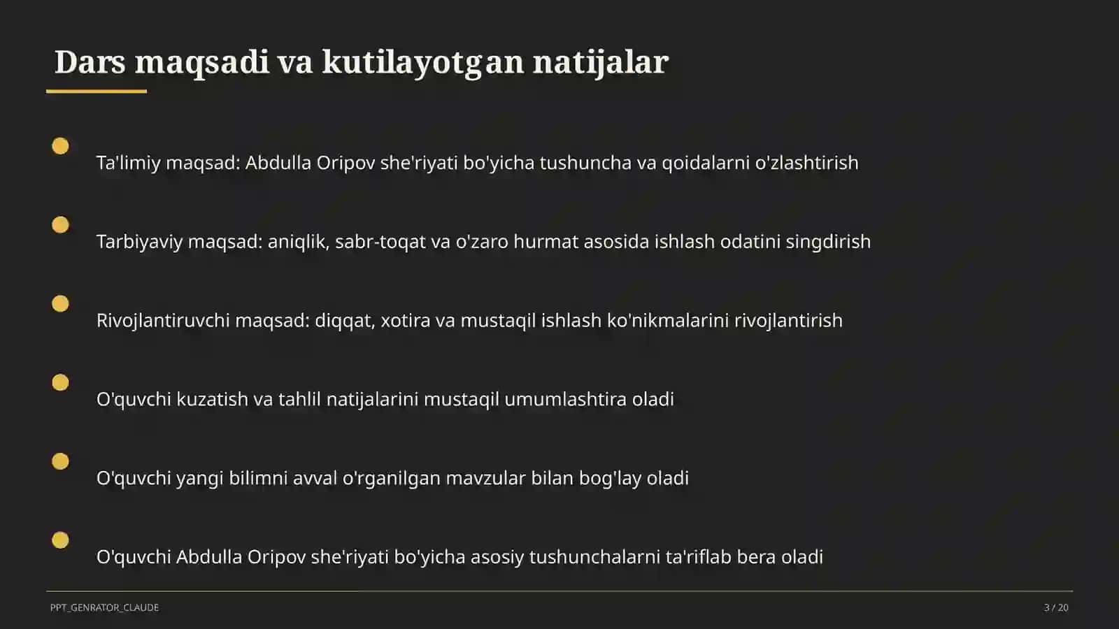 Abdulla Oripov she'riyati (9-sinf) 3