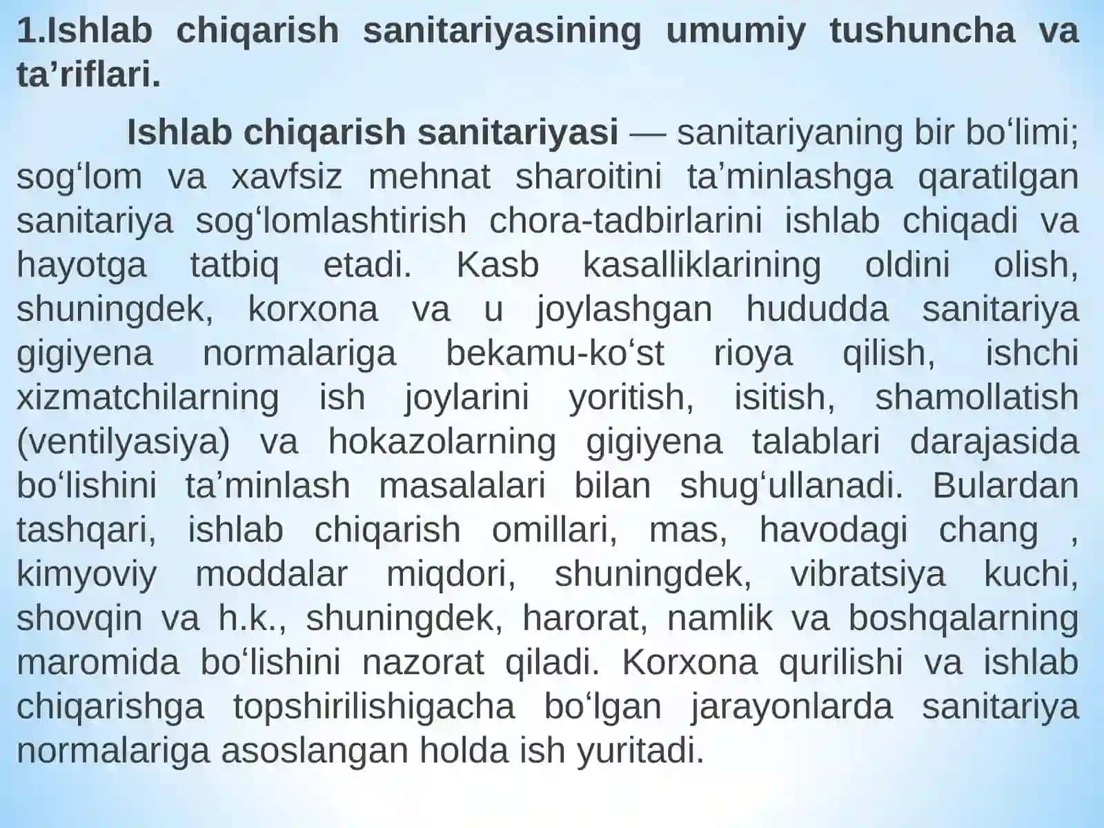Ishlab chiqarishning sanitariyasi va gigiyenasi  meyorlari, mazmuni 3