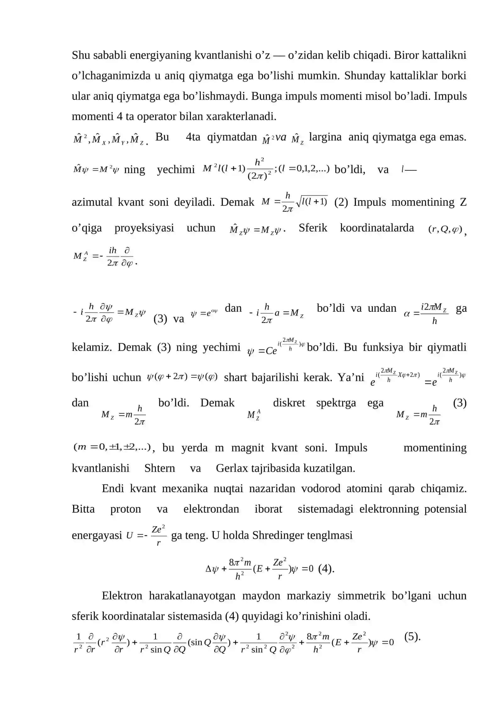 Operatorlar nazariyasidan qisqacha ma’lumot vodorod atomining kvant nazariyasi zeyeman effekti 3
