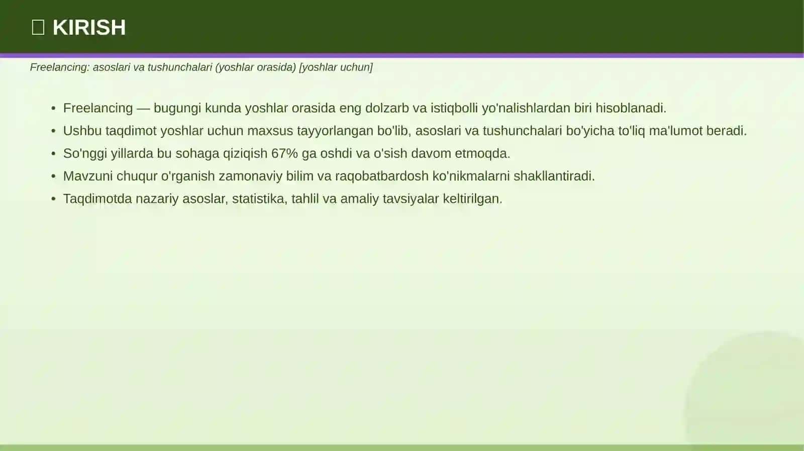 Freelancing: asoslari va tushunchalari (yoshlar orasida) 3