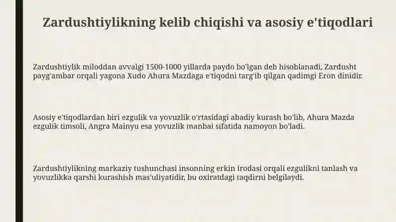 Zardushtiylik ta'limotida ur-odatlar, marosimlar, ma'naviy ahloqiy qarashlar 3