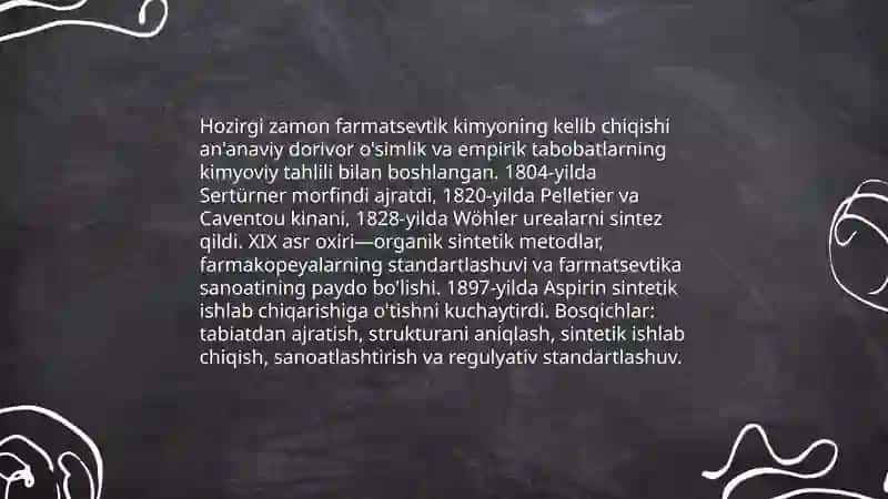 Hozirgi zamon farmatsevtik kimyo fanining rivojlanish tarixi 3