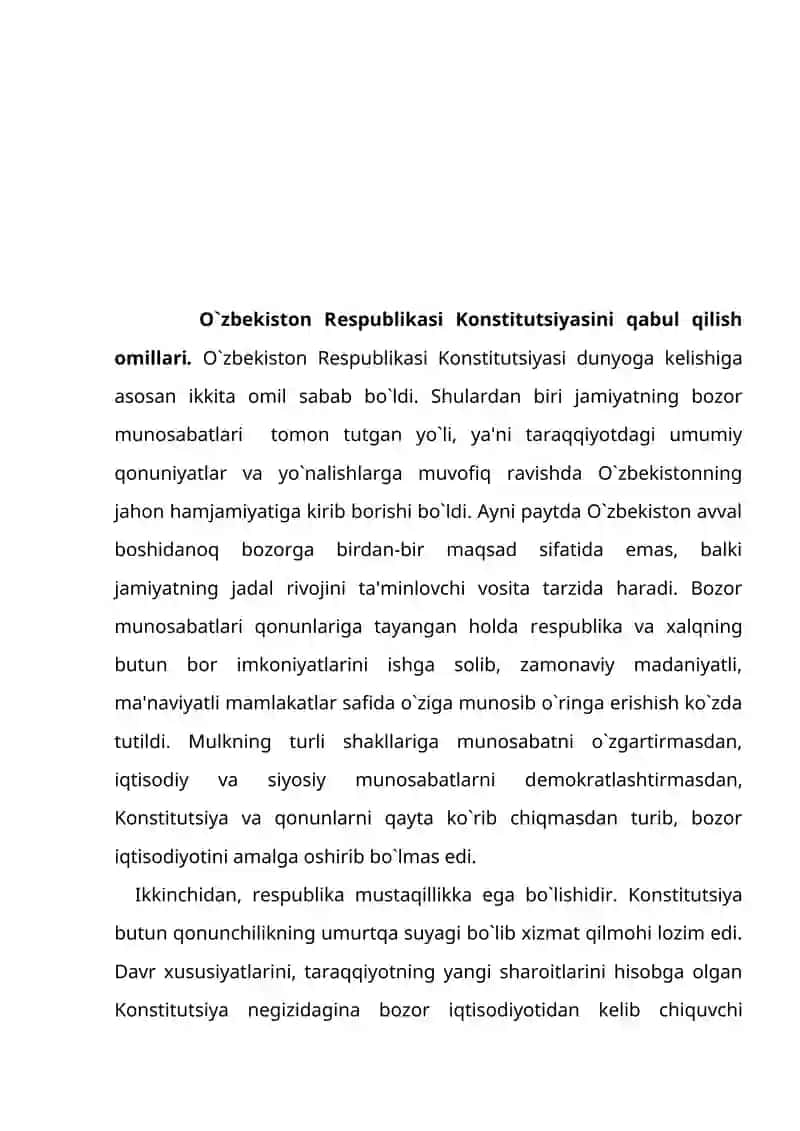 1992 yil Mustaqil O`zbekiston Respublikasi Konstitutsiyasining qabul qilinishi va uning tarixiy ahamyati 3
