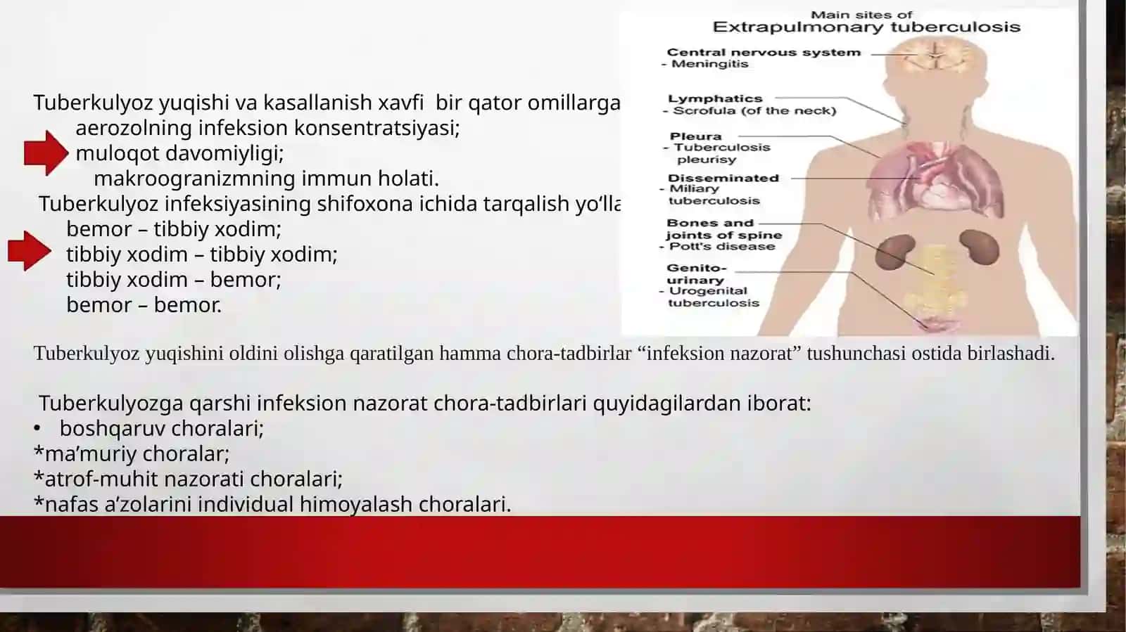 tuberkulyoz klinikasida infeksion nazorat. Tuberkulyoz diagnostikasi:obyektiv va kliniko-labarator tekshirish usullari. 3