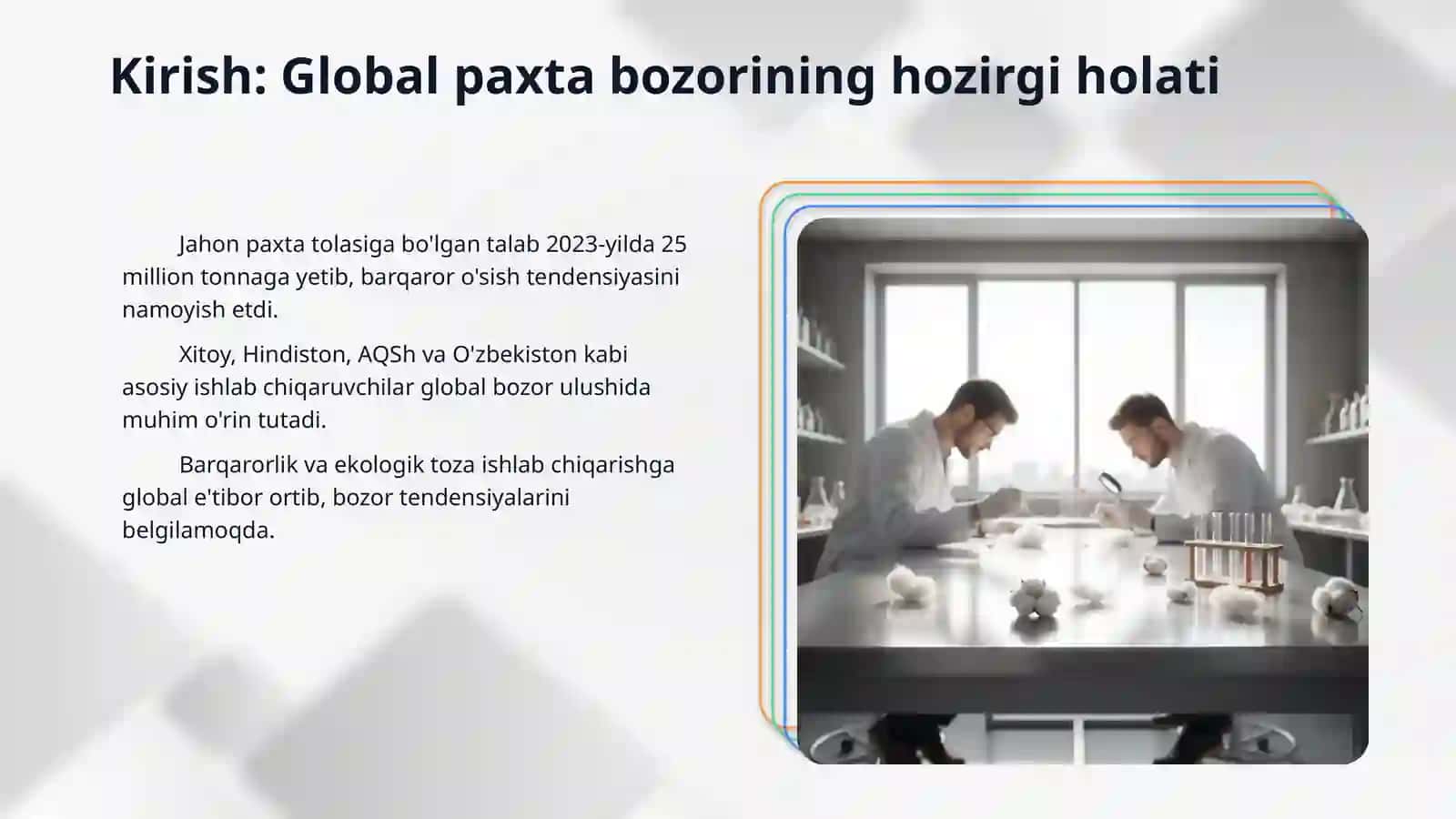 Respublikamiz paxta tolasining jahon bozorida tutgan o‘rnini baholash 3